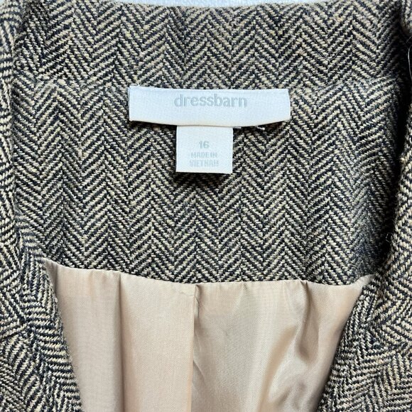 Vintage Dressbarn Wool Blend Blazer‎ Size 16 Brown Herringbone Floral Applique - Picture 2 of 9